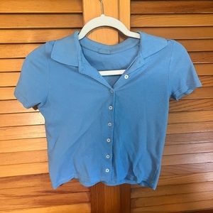 Brandy Melville Blue Collared Crop Top
